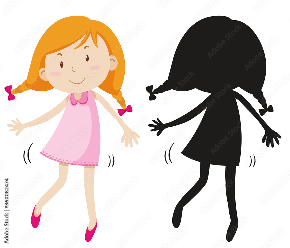 Happy girl wearing cute dress with its silhouette Happy girl wearing cute dress with its silhouette