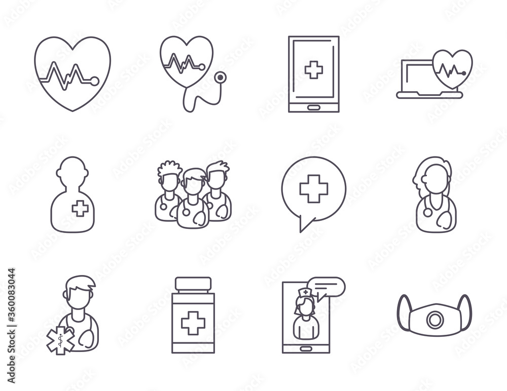 doctor and medical care line style icon set vector design doctor and medical care line style icon set vector design