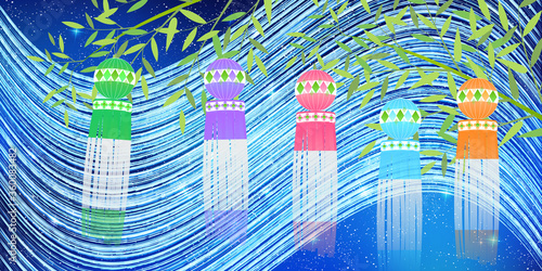 七夕　天の川　水彩　背景