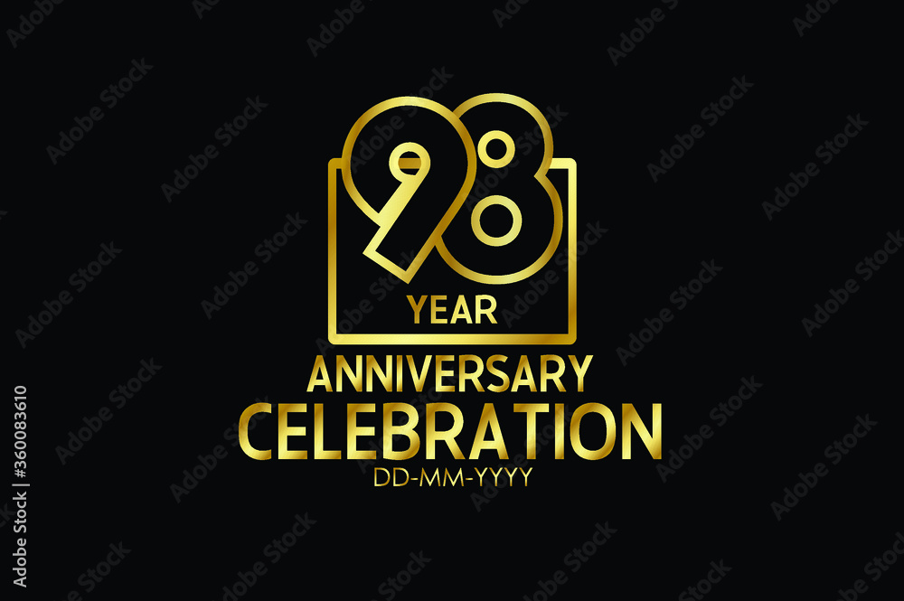 98 year anniversary celebration Block Design logotype. anniversary logo with golden isolated on black background - vector