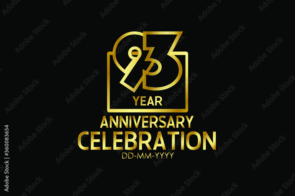 93 year anniversary celebration Block Design logotype. anniversary logo with golden isolated on black background - vector