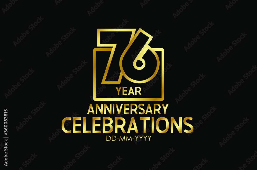 76 year anniversary celebration Block Design logotype. anniversary logo with golden isolated on black background - vector