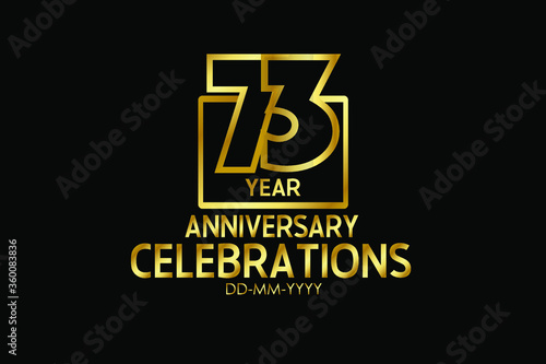 73 year anniversary celebration Block Design logotype. anniversary logo with golden isolated on black background - vector