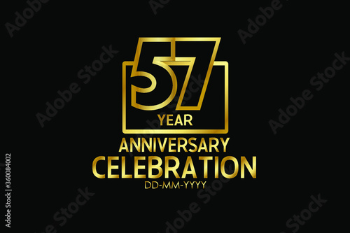 57 year anniversary celebration Block Design logotype. anniversary logo with golden isolated on black background - vector