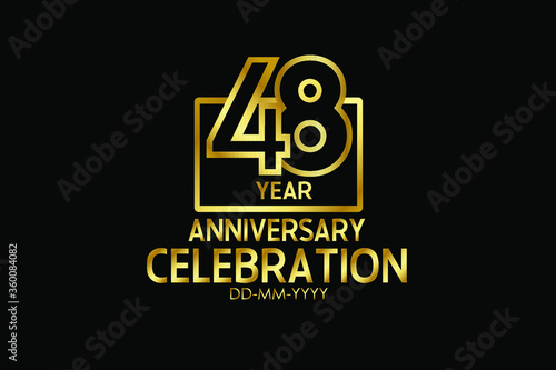 48 year anniversary celebration Block Design logotype. anniversary logo with golden isolated on black background - vector