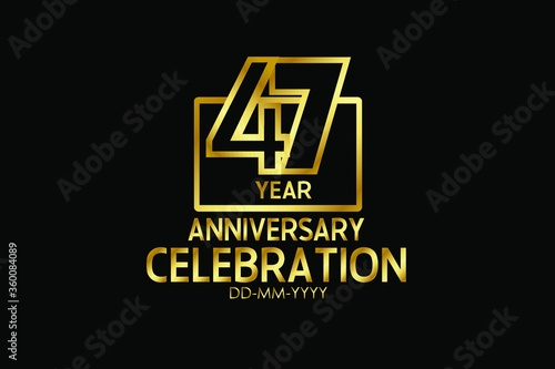 47 year anniversary celebration Block Design logotype. anniversary logo with golden isolated on black background - vector
