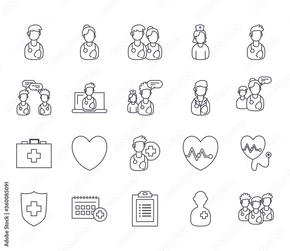 doctor and medical care line style icon set vector design doctor and medical care line style icon set vector design
