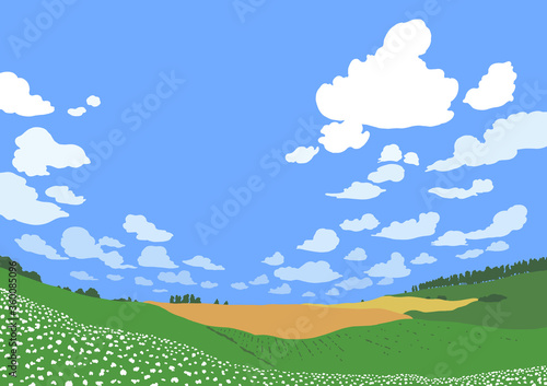 風景　手描き　イラスト
