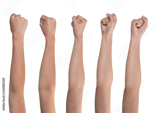 Set woman's hands with fist gesture Isolated on white background. photo