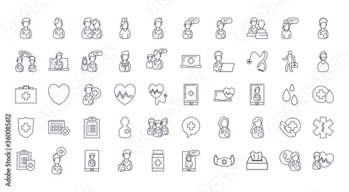 doctor and medical care line style icon set vector design