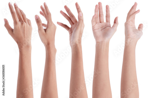 Collage of woman holding on white backgrounds