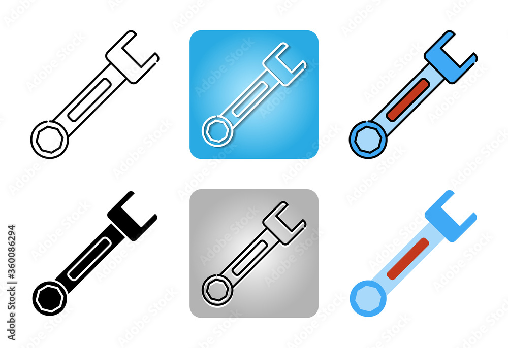 Wrench with ring spanner icon set isolated on white background for web design Wrench with ring spanner icon set isolated on white background for web design