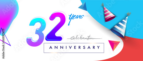 32nd years anniversary logo, vector design birthday celebration with colorful geometric background and abstract elements