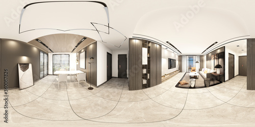 360 degrees home interior, 3d render photo
