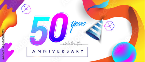50th years anniversary logo, vector design birthday celebration with colorful geometric background and abstract elements