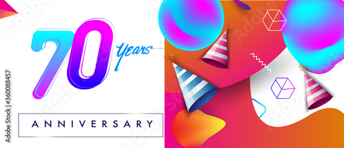 70th years anniversary logo, vector design birthday celebration with colorful geometric background and abstract elements