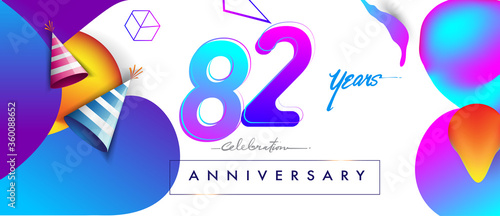 82nd years anniversary logo, vector design birthday celebration with colorful geometric background and abstract elements