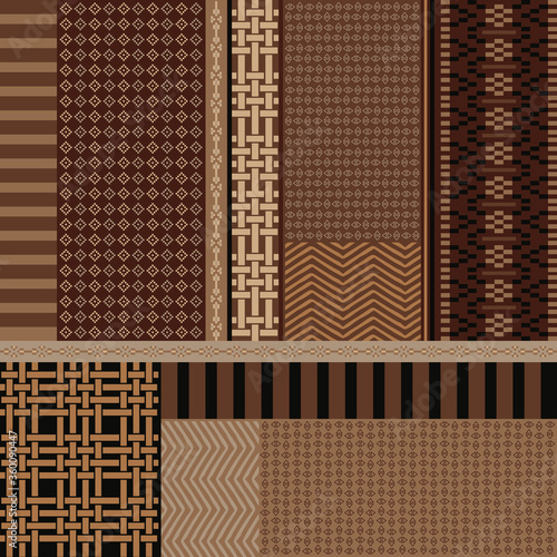 Abstract scarf pattern with ethnic combination ornament on brown. Textile and fabric motif