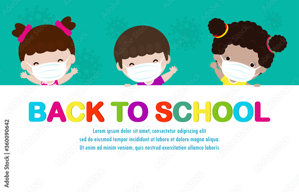 Back to school for new normal lifestyle concept. happy kids wearing ...