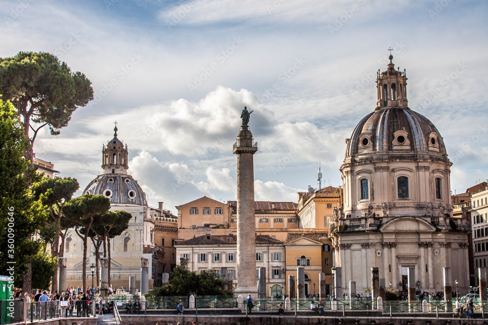 Trajan's Column and St Peter's Basilica, Rome, Italy