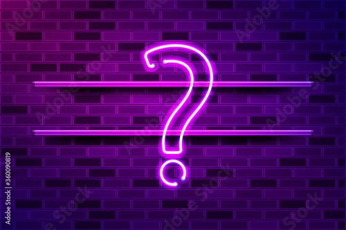 Question mark glowing purple neon sign or LED strip light. Realistic vector illustration