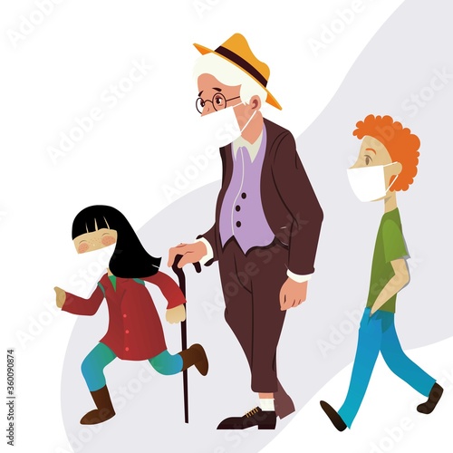 Old grandparents with children figure 