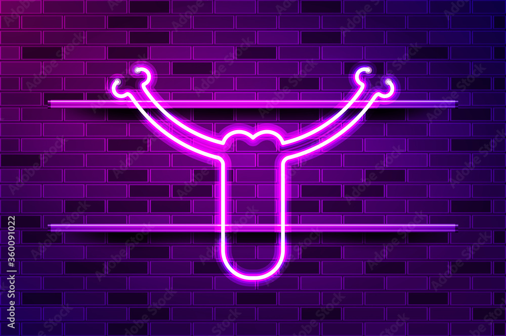 Teasing tongue glowing purple neon sign or LED strip light. Realistic vector illustration Teasing tongue glowing purple neon sign or LED strip light. Realistic vector illustration