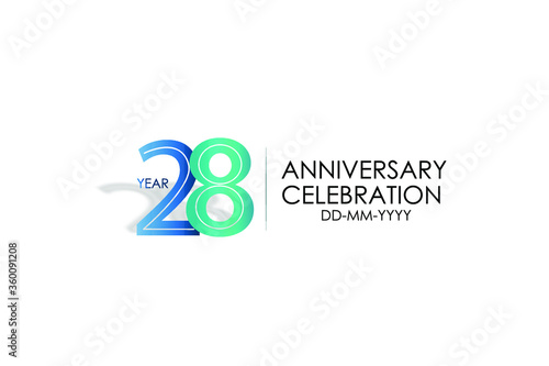 28 year anniversary celebration Blue and Tosca Colors Design logotype. anniversary logo isolated on White background - vector