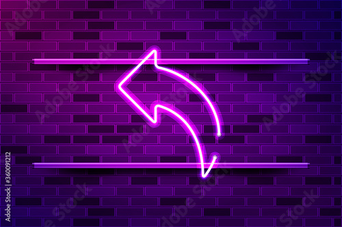 Left reply arrow glowing purple neon sign or LED strip light. Realistic vector illustration