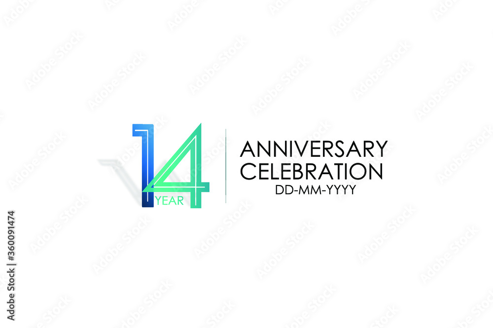 14 year anniversary celebration Blue and Tosca Colors Design logotype. anniversary logo isolated on White background - vector 14 year anniversary celebration Blue and Tosca Colors Design logotype. anniversary logo isolated on White background - vector