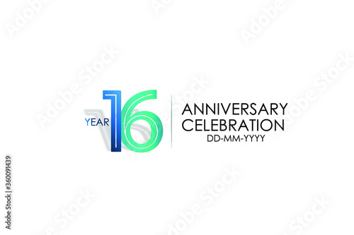16 year anniversary celebration Blue and Tosca Colors Design logotype. anniversary logo isolated on White background - vector