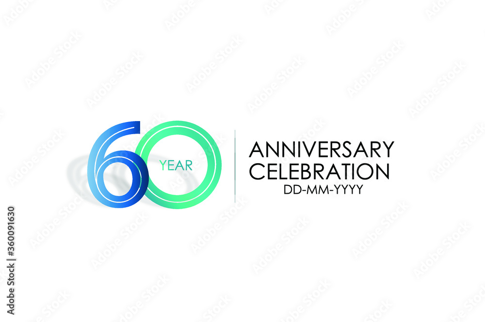 60 year anniversary celebration Blue and Tosca Colors Design logotype. anniversary logo isolated on White background - vector