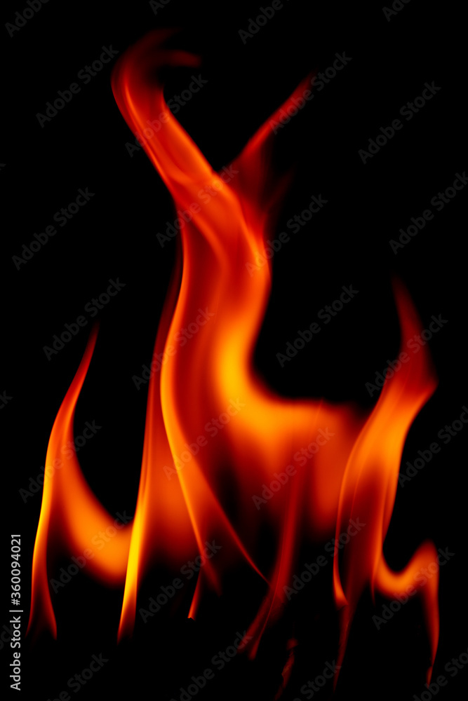 Fototapeta premium Fire flames on black background
