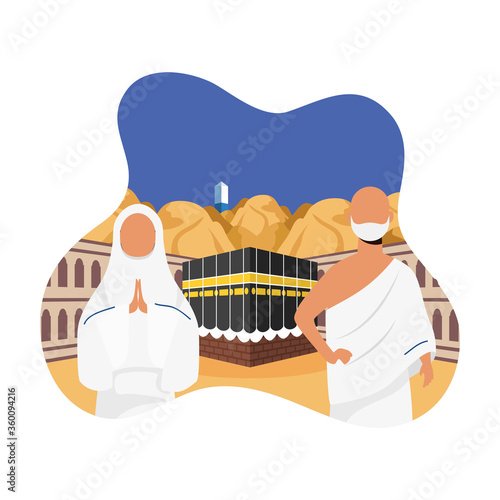 Hajj pilgrimage with couple in kaaba scene