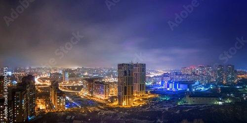 Tableau sur toile Night views of new buildings in the city of Ufa, Russia
