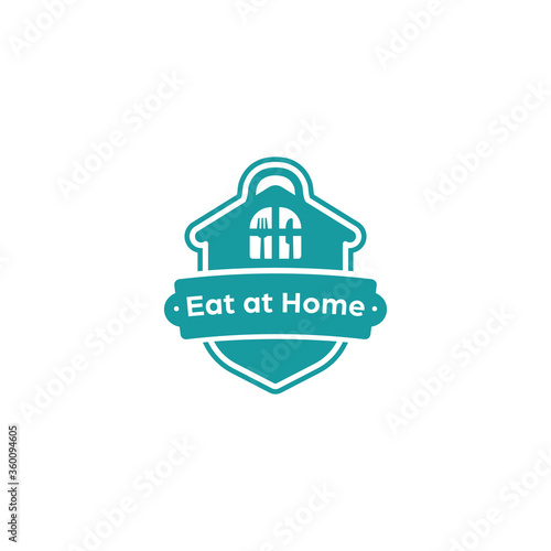 Eat at home kitchen catering restaurant homemade recipe logo badge emblem sticker vector