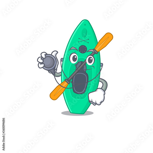 A dedicated canoe doctor caricature design working with tools