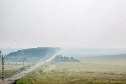 Misty hilly landscape of the southern Urals.