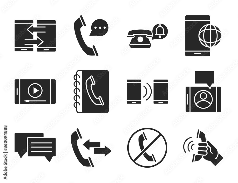 Fototapeta premium mobile phone or smartphone electronic technology device silhouette style icons set