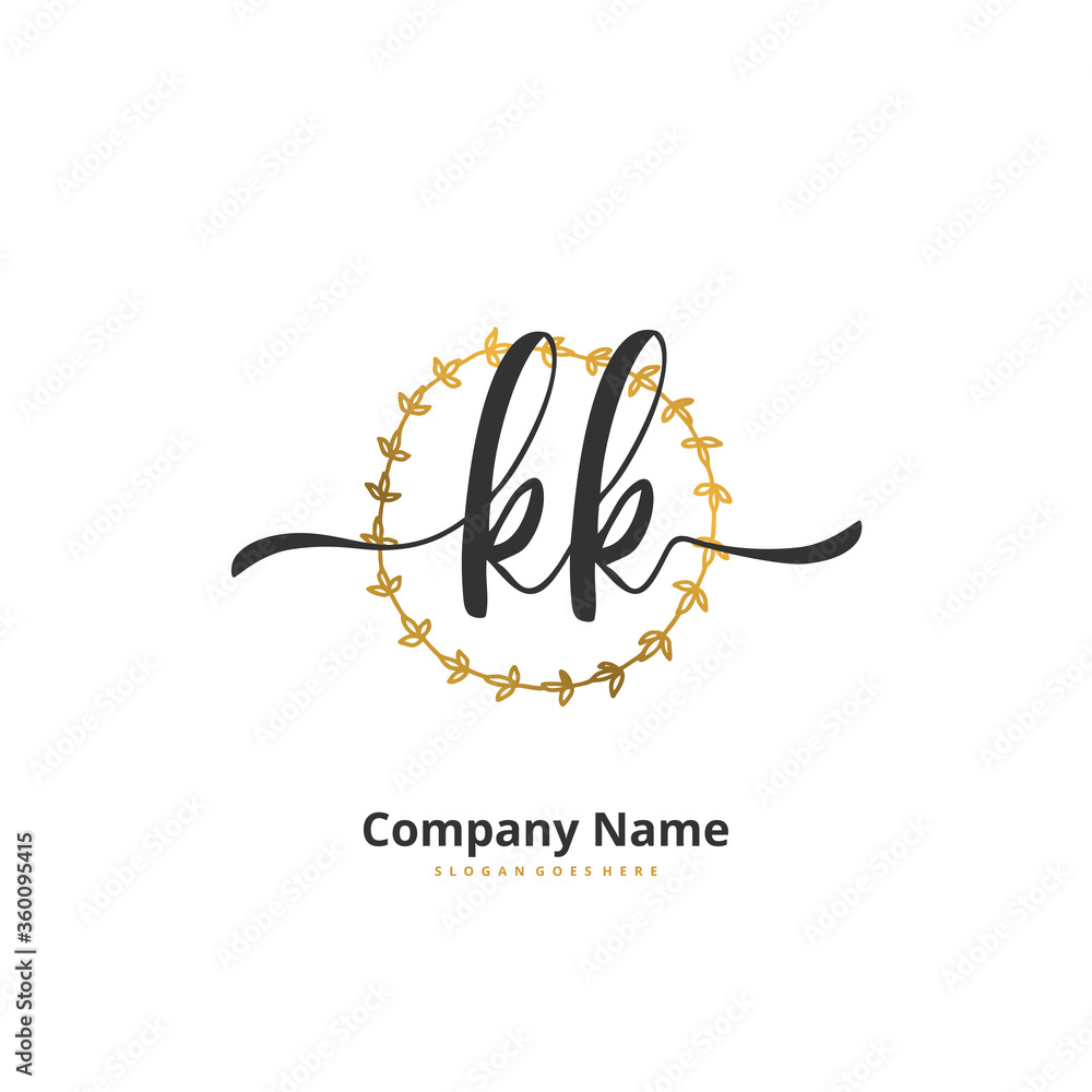 Fototapeta premium K KK Initial handwriting and signature logo design with circle. Beautiful design handwritten logo for fashion, team, wedding, luxury logo.