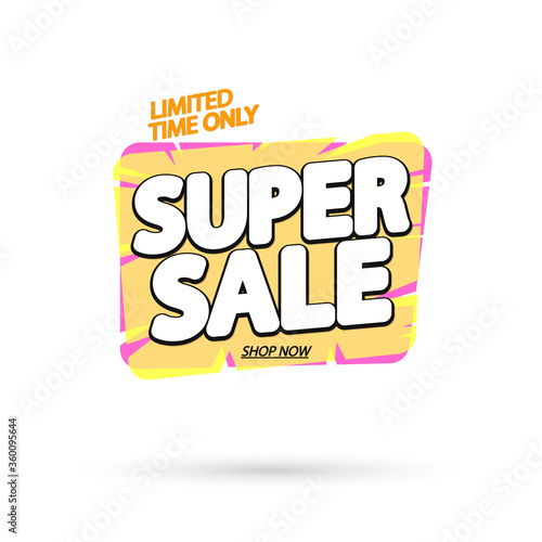 Super Sale tag, bubble banner design template, end of season,  app icon, vector illustration