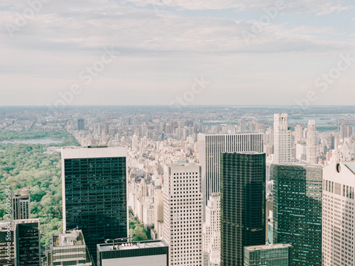A vignette of NYC skyline and Central Park on a sunny summer day photographed on film from Top of the Rock Observation Deck