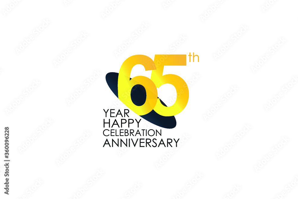 65 years anniversary celebration Yellow Color Design logotype. anniversary logo isolated on White background, vector Horizontal number design for celebration, invitation card, and greeting card-Vector
