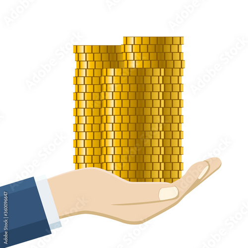 手のひら掌の上に積み重なった金貨のイラスト｜投資資産運用金融のイメージイラスト
