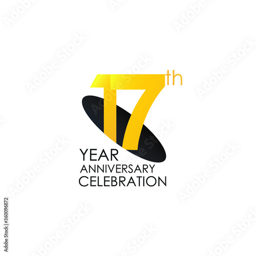 17 years anniversary celebration Yellow Color Design logotype. anniversary logo isolated on White background, vector Horizontal number design for celebration, invitation card, and greeting card-Vector photo