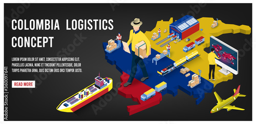 Modern isometric concept of Colombia Global Logistics, Warehouse Logistics, Sea Freight Logistics. 
Easy to edit and customize. Vector illustration