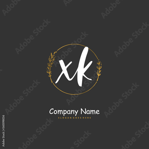 X K XK Initial handwriting and signature logo design with circle. Beautiful design handwritten logo for fashion, team, wedding, luxury logo.