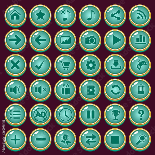 Buttons icon set design deluxe shape color green for game.