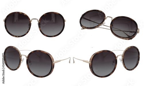 Set Image of modern fashionable sunglasses isolated on white background