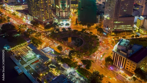 Aerial Hyper lapse Tran Hung Dao roundabout in District 1, Ho Chi Minh City photo